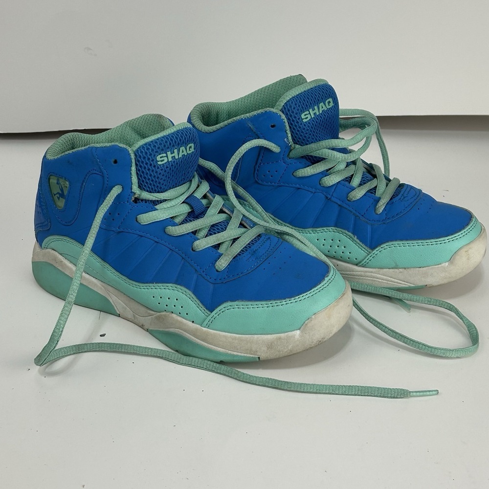 Shaq Youth Basketball Shoes Size 2 Blue Mint High Top Sneakers Kids